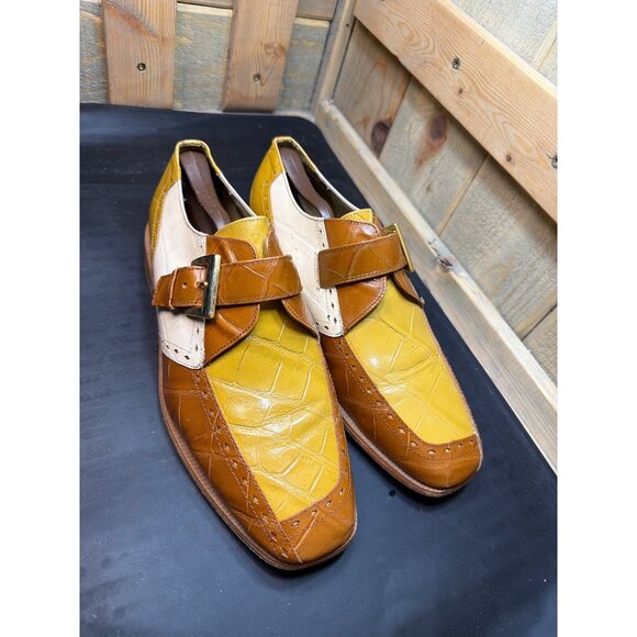 Georgio Brutini 8.5 Croc-Embossed Leather Monk Strap Dress Shoes Brown Yellow main image 8